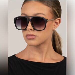 Otra  Eyewear Reina Matte Black smoke Oversized aviator style black sunglasses